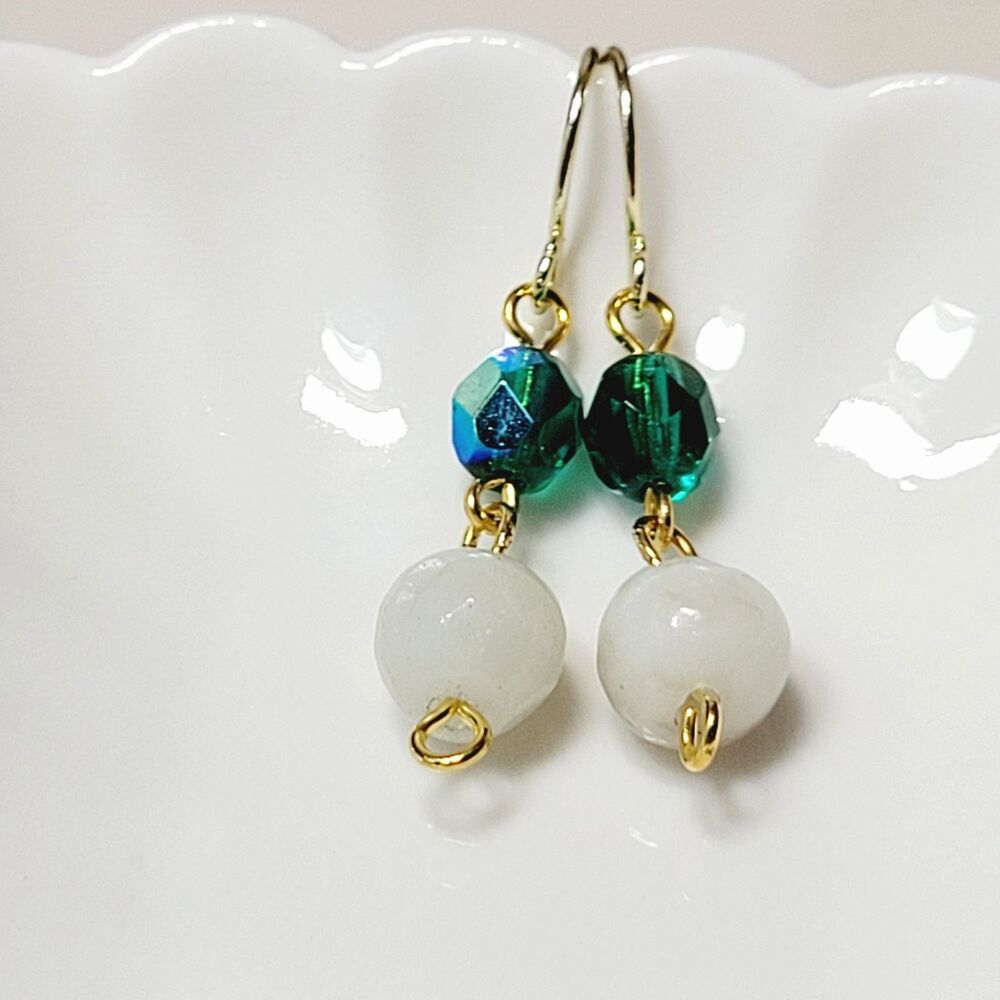 Green Czech flowers and Amazonite dangles Hidden Meaning earrings 660■ - Picture 4 of 8